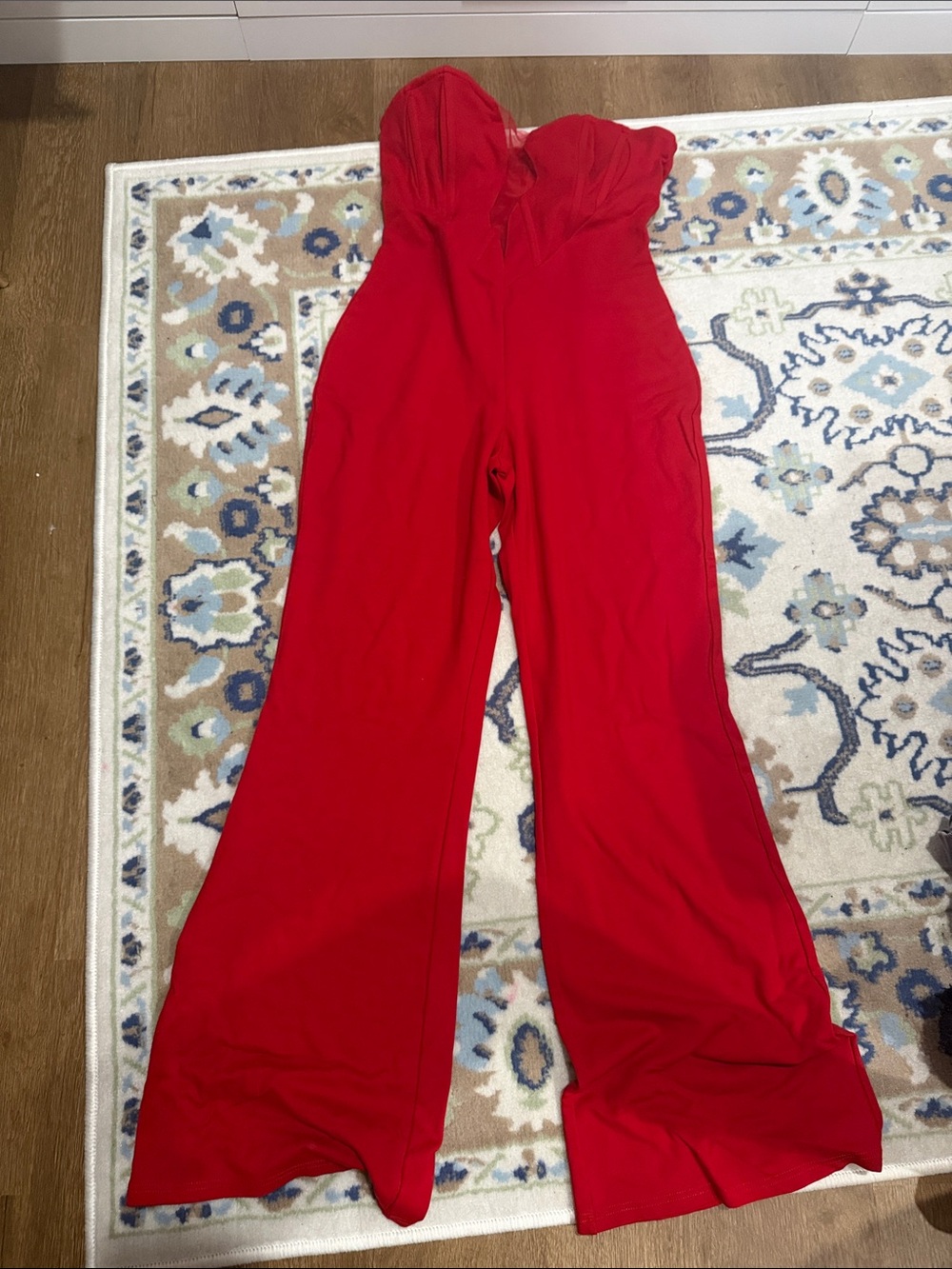 Fashion Nova Red Strapless Wide-Leg Jumpsuit